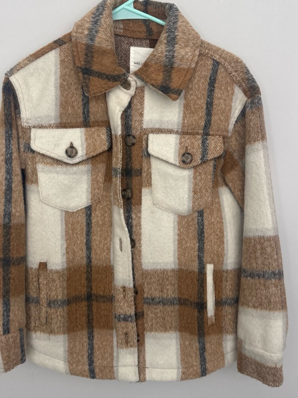Avec Les Filles Brown & Cream Plaid Shacket Jacket
